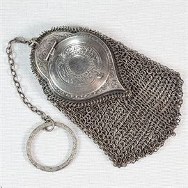 Jewelry Sterling Silver Mesh Purse With Finger Ring And Chain
