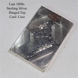 Sterling Silver Card Case Cross Hatch Design Flip Top