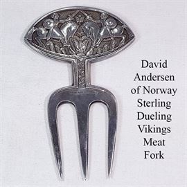 Sterling Silver David Andersen Duel Vikings Meat Fork