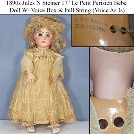 Toys Doll Jules Steiner 1890 Paris Bisque Head Doll