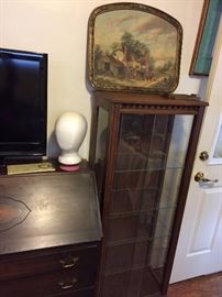 oak display case with sliding glass doors
