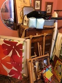 dresser, looms, etched round mirror