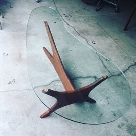Adrian Pearsall glass and walnut cocktail table