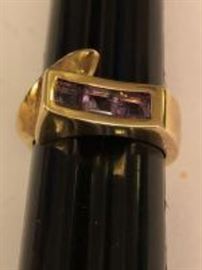 Designer gold and amythest ring