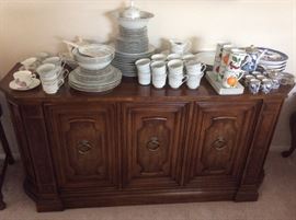 Drexel sideboard, china set, serving pieces