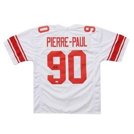 Jason Pierr-Paul Signed Jersey COA: A Jason Pierre-Paul autographed New York Giants replica jersey. Jason signed the back “9” with a black marker. His signature has been authenticated by JSA; their sticker is on the “9” and their card is included. Jason is a star defensive end for the Giants.