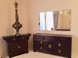 Asian Sideboards and a 5'H metal Middle Eastern lamp