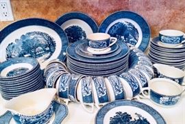 Currier and Ives "The Old Grist Mill" Dinnerware, serv 12