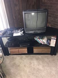 BLACK GLASS AND METAL TV STAND