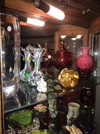 VINTAGE GLASSWARE, VASES, CANDLE HOLDERS