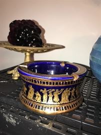 BLUE GOLD PAINTED ASHTRAY