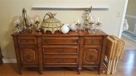 Burled Mahogany Buffet and Chandeliers