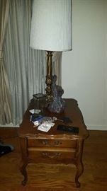 French Provincial End Tables and Coffee Table, Pair of Vintage Lamps 