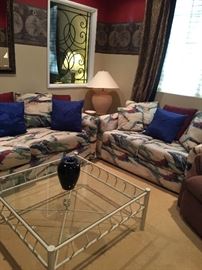 Glass and iron coffee table 