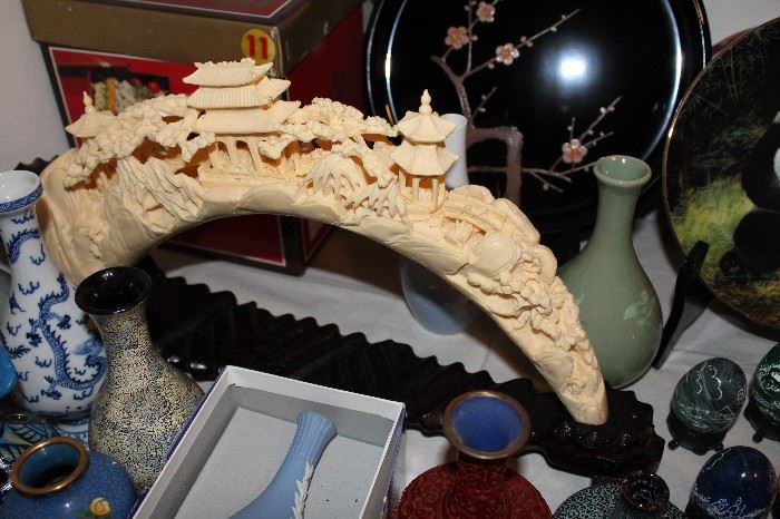 Originally (based on box) thought to be Authentic Ivory carved bridge/ Actually a replica. Faux ivory.  