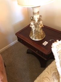 Wood end table and Angel Lamp