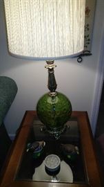 Vintage 1970s green ball lamps