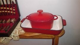 Red cast iron enamel cookware several pieces