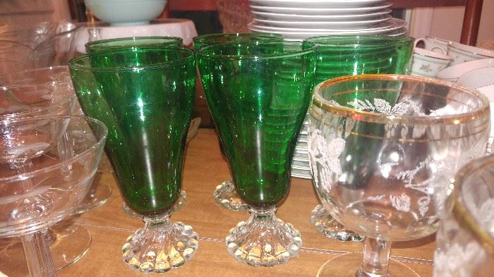 Forest green Tetley tea glasses