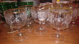 Set of gold rim thumbprint grape frosting goblets