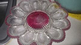 Cranberry deviled egg dish cold painted