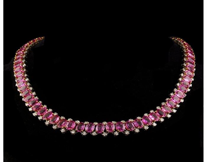 Platinum and 18K gold Pink Sapphire and Diamond Neicklace by Oscar Heyman
69 Sapphire 103.25 cts total weight, Diamonds 11.97cts  total weight -  Original cost was $250,000