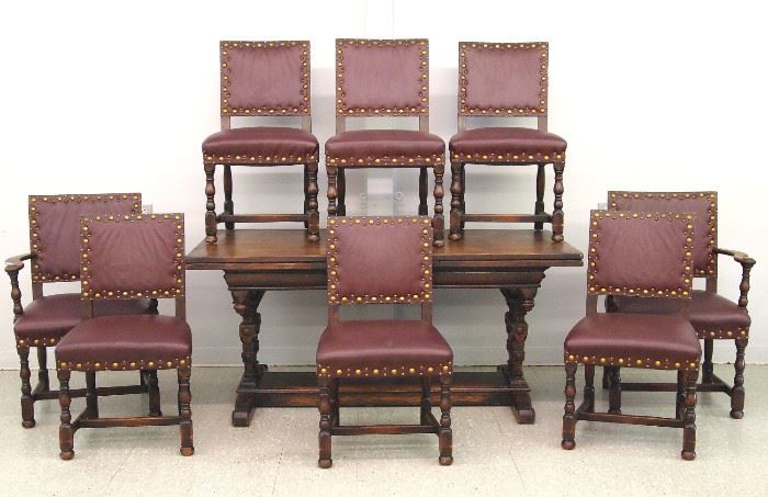 Jacobean Revival 9pc. dining set, table opens to 9'6"
