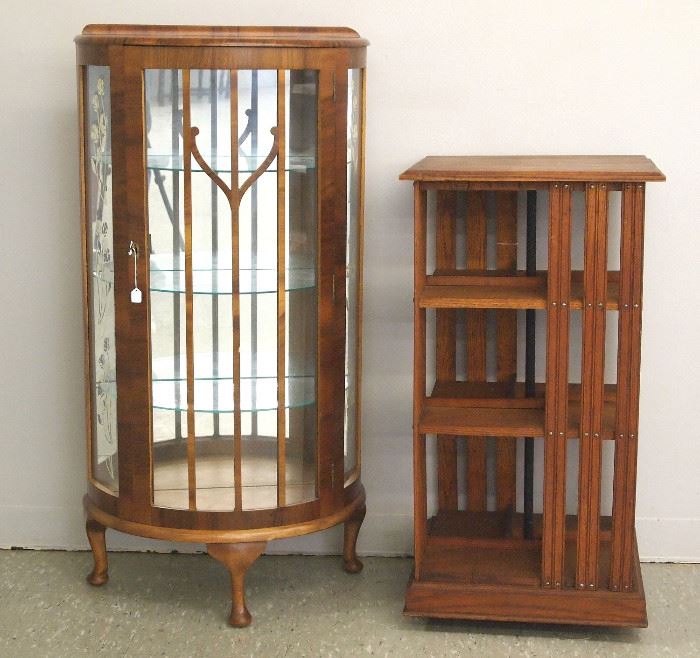 Art Deco walnut  china cabinet and revolving bookcase