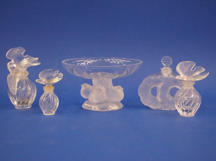 Lalique compote and perfume bottles