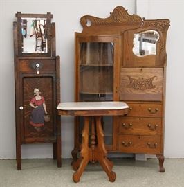 Oak secretary, shaving stand and m/t table