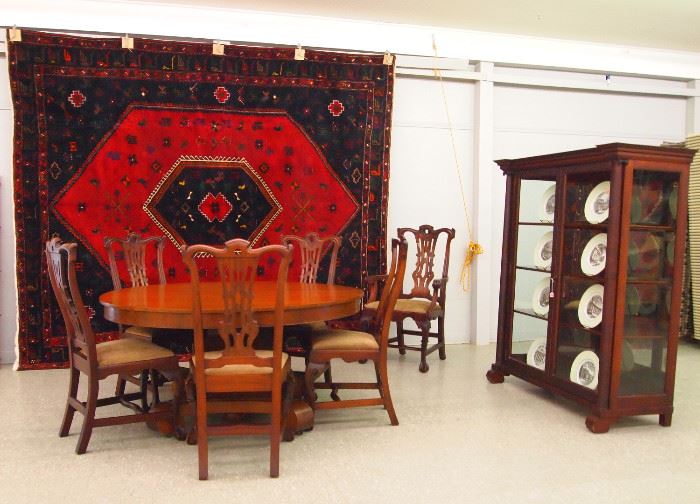 Rug,  dining room set, china cabinet