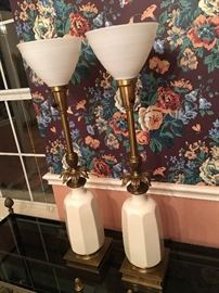 Detail Stiffel/ Lenox Porcelain and brass lamps sans shades