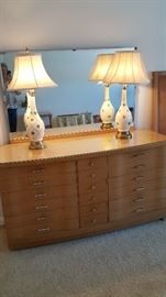 Vintage long dresser and lamps