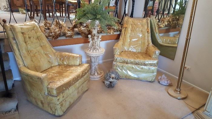 Vintage - as new - upholstered chairs .....beautiful golden fabric............