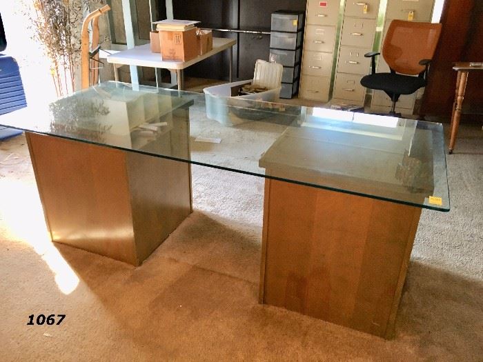 Beautiful Custom Glazed Ash Wood Desk with 3/4" Solid Glass Top