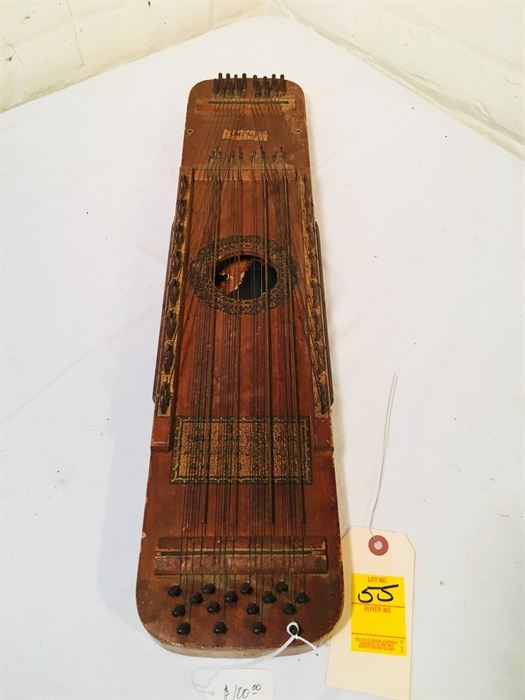 Antique Zither-Like Stringed Instrument, Wooden and Metal, Ukclin