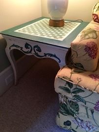 Pair of green & white painted end tables 