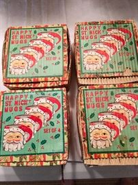 4 sets of vintage Christmas Santa mugs