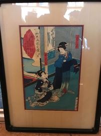 Pair of antique Japanese woodblock prints