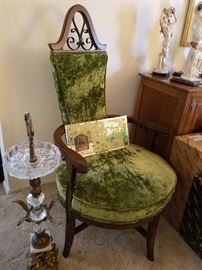 crushed green velvet accent chairs, pedestal ashtray