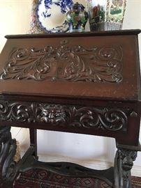 Antique Medieval Gothic revival drop front desk, possibly Flemish  