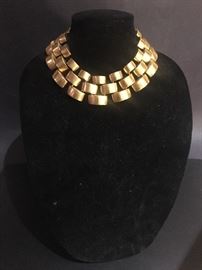 Vintage Ben Amun Gold Round Pyramid Necklace.  Pewter with 24k gold plating