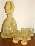 Vintage czech yellow glass decanter set