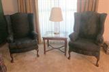 Dark blue wing back chairs