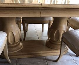 Exquisite Dining Room: 3-Piece GLass Front Curved Hutch, Dining Table w Double Pedestal, 2 Leaves and 10 Chairs (comes with custom covered seats, matching tablecloth and table protectors)