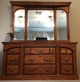 Oak Dresser and Mirror