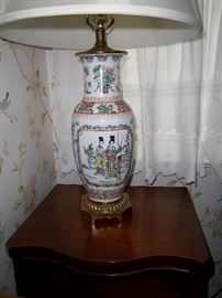Two Hand painted Asian style lamps with shades.