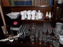 Pier one Chess set glasses and dishes, crystal, old books