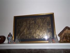 Hand rubbed from monument in cathedral in England. Gold on Black with gold frame. Madonna and Child.