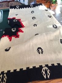 Mexican Zapotec Poncho wool woven with brilliant red accent color